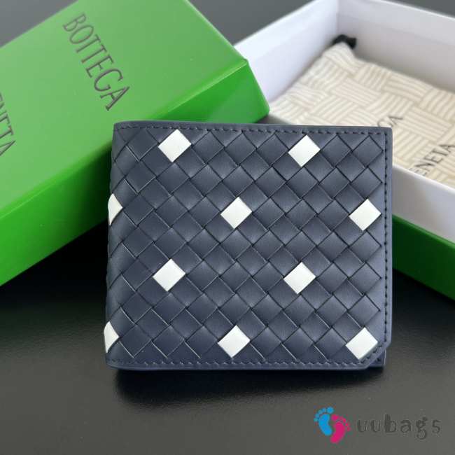 Uubags Bottega Veneta Intrecciato Piccolo Bi-Fold Wallet In Abyss/white 9.5x11x0.5cm - 1
