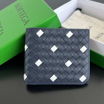 Uubags Bottega Veneta Intrecciato Piccolo Bi-Fold Wallet In Abyss/white 9.5x11x0.5cm