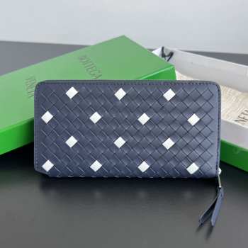 Uubags Bottega Veneta Intrecciato Piccolo Zip Around Wallet In Abyss/white 19x10x2cm
