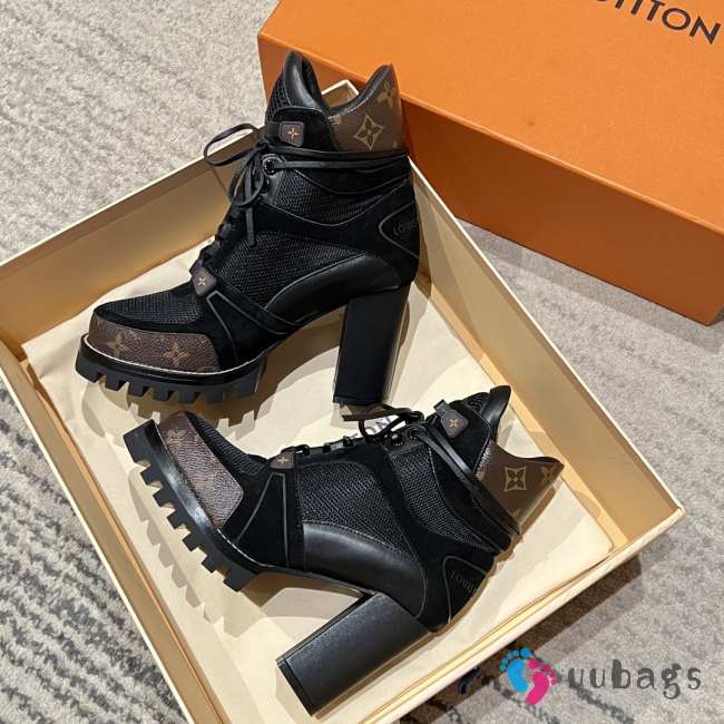  Uubags Louis Vuitton 1A4NS6 Star Trail Ankle Boot Black Monogram Canvas Suede Mesh 9cm - 1