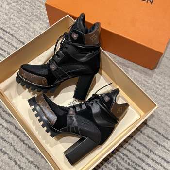 Uubags Louis Vuitton Star Trail Ankle Boot Black Monogram Canvas Suede Mesh