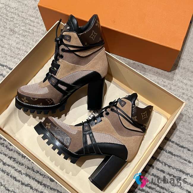 Uubags Louis Vuitton Star Trail Ankle Boot Beige Monogram Canvas Suede Mesh - 1