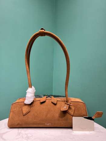 Uubags Alaia Le Teckel Medium Bag In Canvas And Nubuck In Tan 32x13x10cm