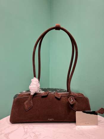 Uubags Alaia Le Teckel Medium Bag In Canvas And Nubuck In Dark Brown 32x13x10cm