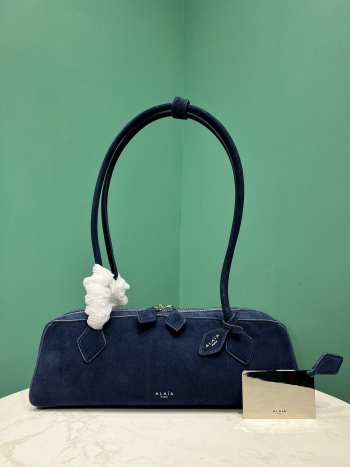 Uubags Alaia Le Teckel Medium Bag In Canvas And Nubuck In Blue 32x13x10cm