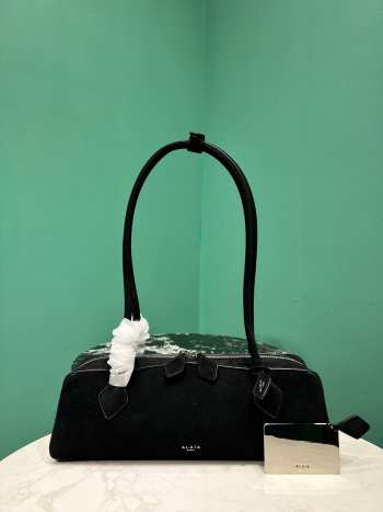 Uubags Alaia Le Teckel Medium Bag In Canvas And Nubuck In Black 32x13x10cm