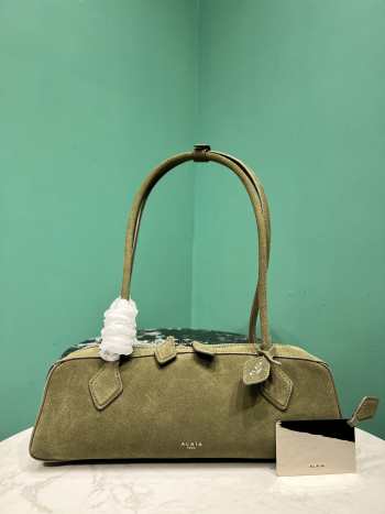 Uubags Alaia Le Teckel Medium Bag In Canvas And Nubuck In Green 32x13x10cm