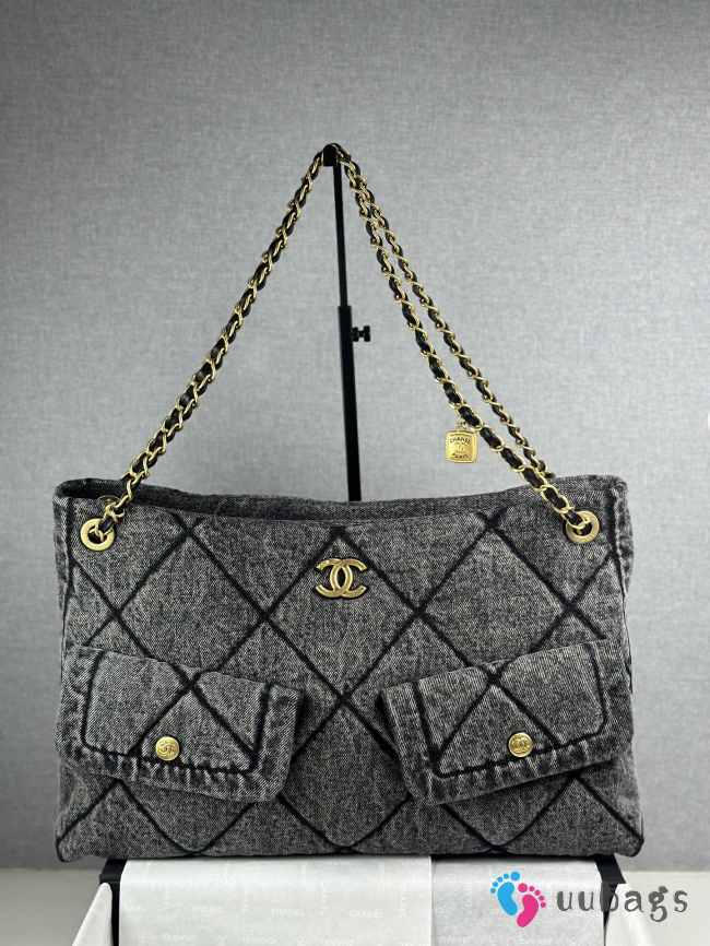 Uubags Chanel large flap bag denim dip & gold metallic in black 27x45x10cm - 1
