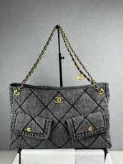 Uubags Chanel large flap bag denim dip & gold metallic in black 27x45x10cm - 1