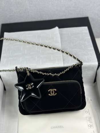 Uubags Chanel Clutch With Chain Velvet-Effect Nylon, Shiny Crumpled Calfskin & Gold-Tone Metal In Black 15x21x7.5cm