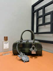 Uubags Loewe Amazona 23 Cropped Bag In Tartan Suede and Napa Calfskin Khaki/Green 11x23x10cm - 3