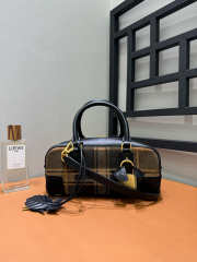 Uubags Loewe Amazona 23 Cropped Bag In Tartan Suede and Napa Calfskin Tan/Black 11x23x10cm - 1