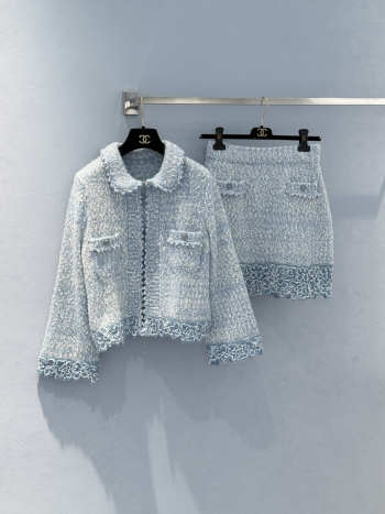 Uubags Chanel Set Jacket And Skirt Cotton & Mohair In Blue 