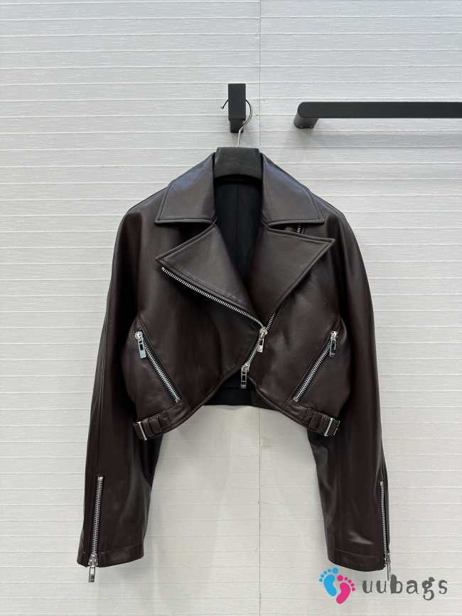 Uubags Alaia cropped biker jacket in faded nappa ebony - 1