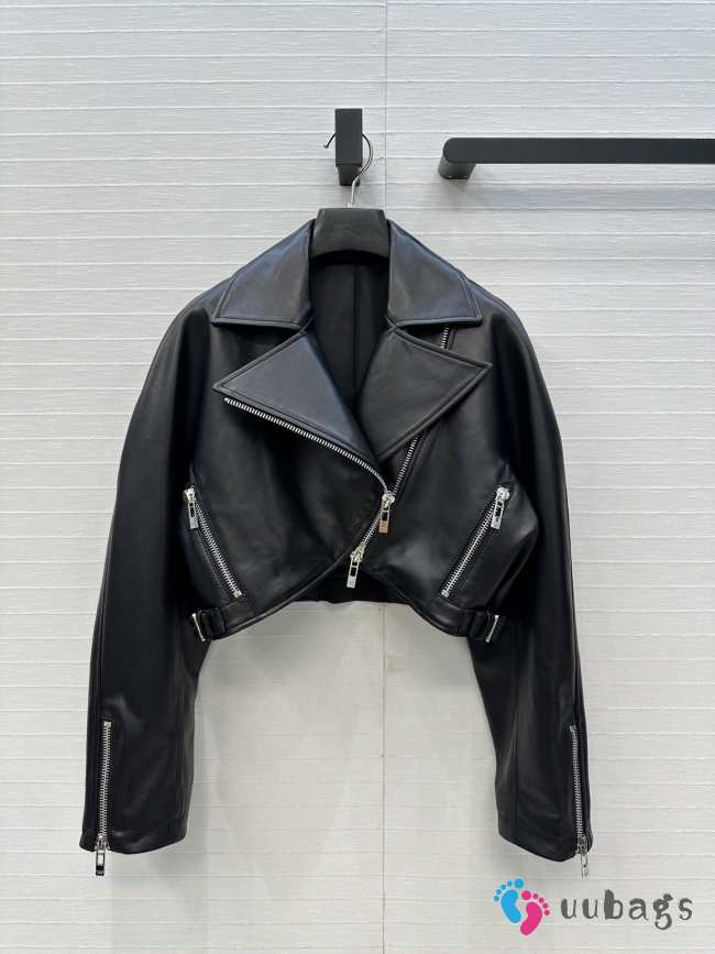 Uubags Alaia cropped biker jacket in faded nappa black - 1