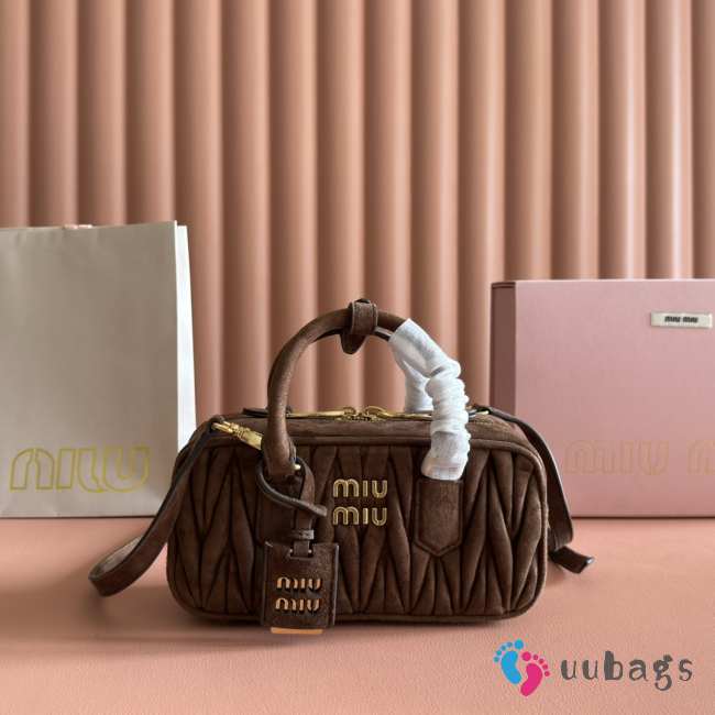 Uubags Miu Miu Arcadie matelassé suede bag in dark brown 22x10.5x7.5cm - 1