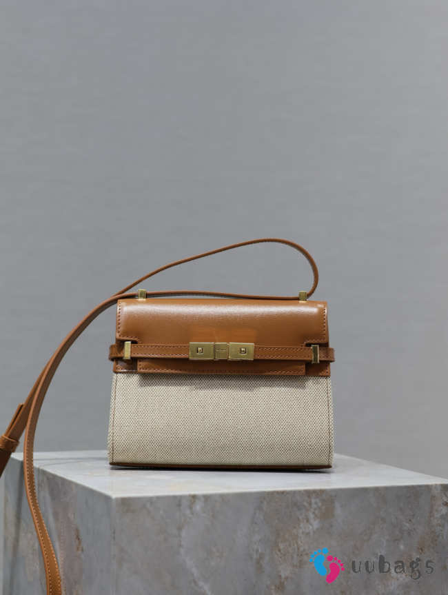 Uubags YSL Small Manhattan in Box Brown/Natural Canvas Leather Bag 19x14x4cm - 1