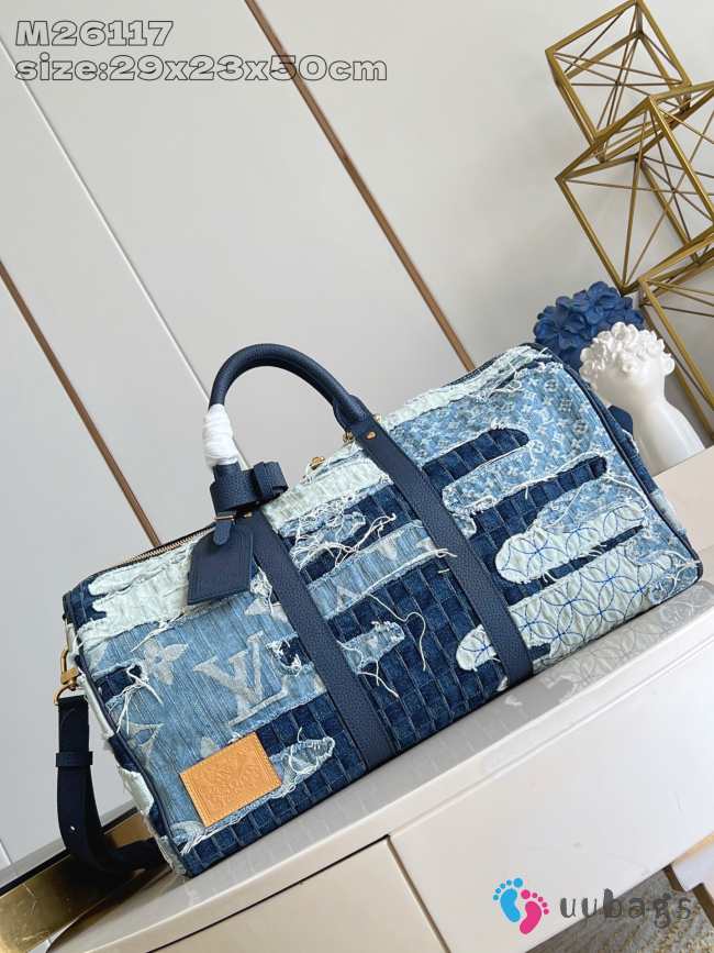 Uubags Louis Vuitton Keepall Bandoulière 50 Patchwork Denim Bag 29x23x50cm - 1