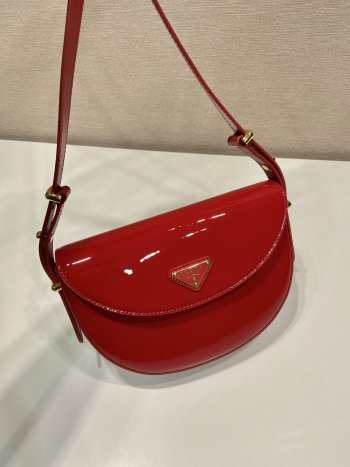 Uubags Prada Cleo Glossy Patent Leather Mini Bag In Red 21x17x6cm