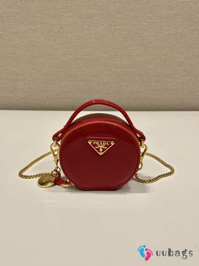 Uubags Prada Saffiano Leather Mini Pouch Bag Glossy Red 8x8x3.5cm - 1