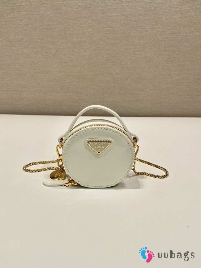 Uubags Prada Saffiano Leather Mini Pouch Bag Glossy White 8x8x3.5cm - 1