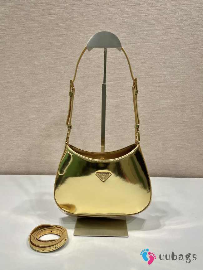 Uubags Prada Metallic Gold Cleo Mini Bag in Brushed Calfskin Leather 22x18.5x4.5cm - 1