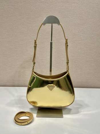 Uubags Prada Metallic Gold Cleo Mini Bag in Brushed Calfskin Leather 22x18.5x4.5cm