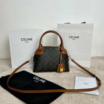Uubags Celine small Bowling In Triomphe Canvas and Calfskin 25x17x10cm