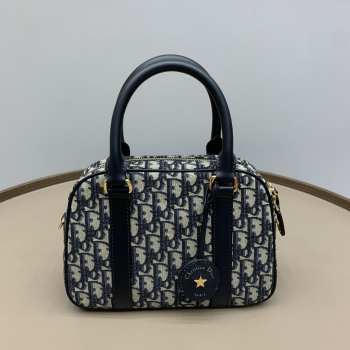 Uubags Medium D-Vibe Bowling Bag Blue Dior Oblique Jacquard 25x16x9.5cm