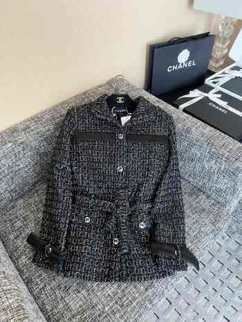 Uubags Chanel Belted Jacket Cashmere Tweed Black & White