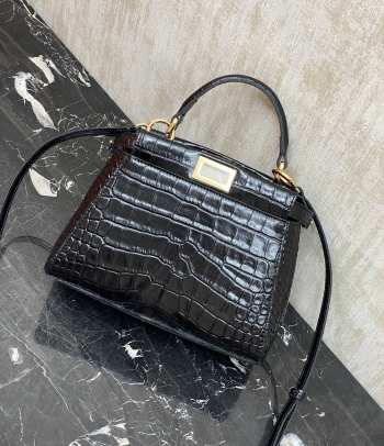 Uubags Fendi Peekaboo Mini Black Crocodile Leather Bag 23x18x11cm (L)