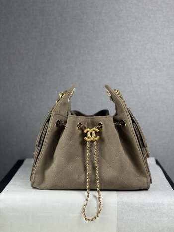 Uubags Chanel 25 Small Handbag Suede Calfskin & Gold Metal Grey 20x22x12.5cm