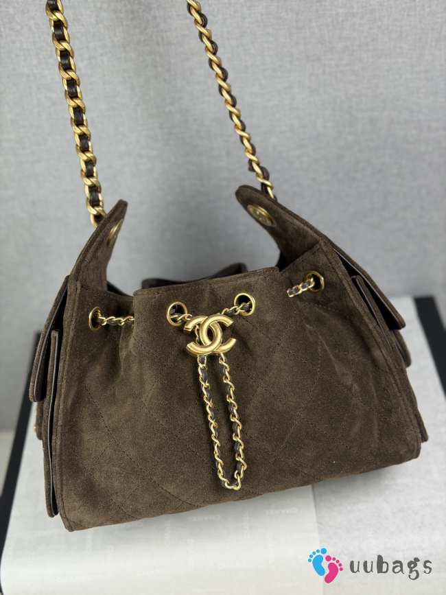 Uubags Chanel 25 Small Handbag Suede Calfskin & Gold Metal Dark Brown 20x22x12.5cm - 1