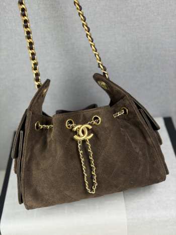 Uubags Chanel 25 Small Handbag Suede Calfskin & Gold Metal Dark Brown 20x22x12.5cm