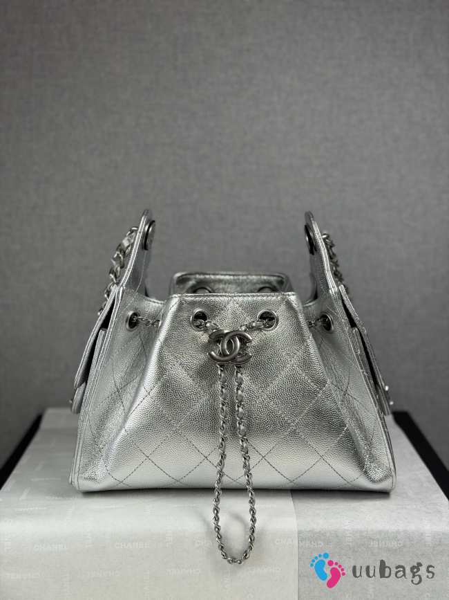 Uubags Chanel 25 Mini Handbag Metallic Grained Calfskin & Silver-Tone Metal Silvery 20x22x12.5cm  - 1
