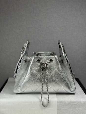 Uubags Chanel 25 Mini Handbag Metallic Grained Calfskin & Silver-Tone Metal Silvery 20x22x12.5cm 