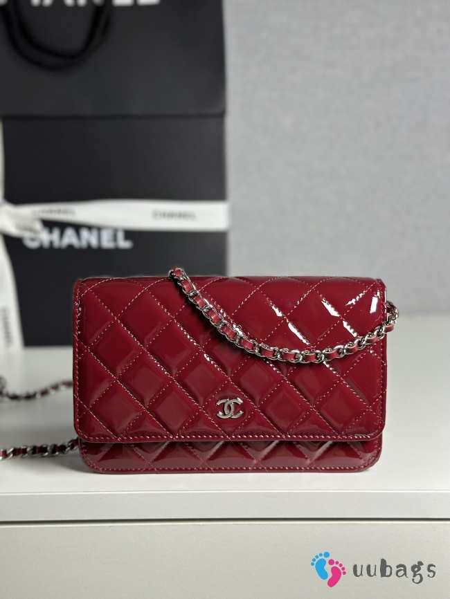 Uubags Chanel Classic Wallet on Chain Patent Leather & Silver-Tone Metal Red 12.3x19.2x3.5cm - 1