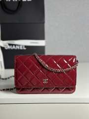 Uubags Chanel Classic Wallet on Chain Patent Leather & Silver-Tone Metal Red 12.3x19.2x3.5cm - 1