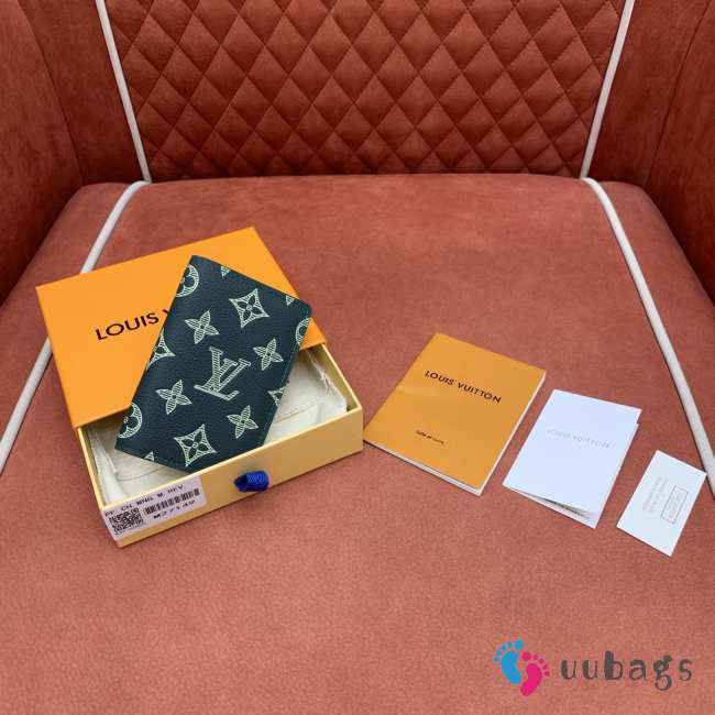 Uubags Louis Vuitton Pocket Organizer Monogram Shadow Leather Dark Green 7.5x11x1cm - 1