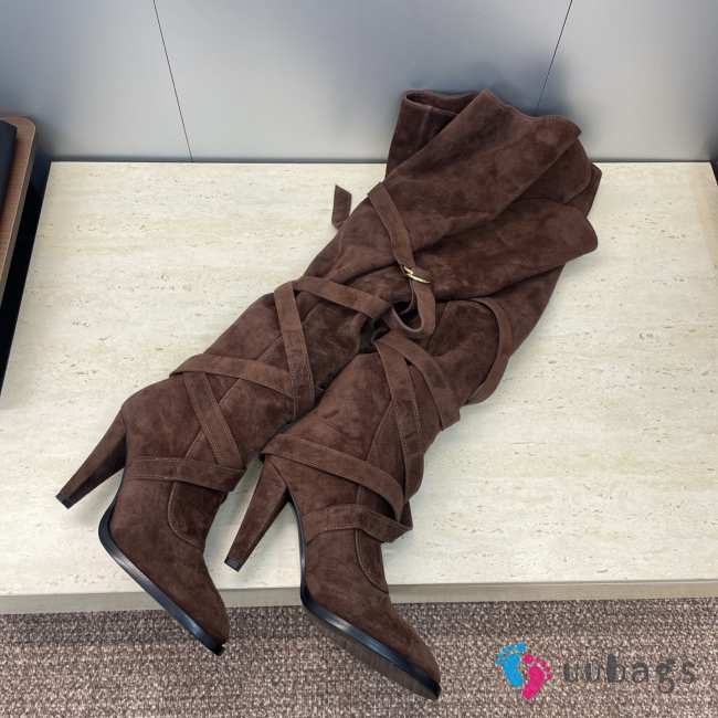 Uubags YSL Suede knee-high boots in dark brown 9.5cm - 1