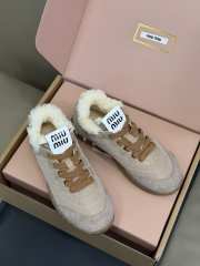 Uubags Miu Miu Leather and Shearling Sneakers Beige  - 1