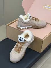 Uubags Miu Miu Leather and Shearling Sneakers Beige  - 4