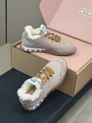 Uubags Miu Miu Leather and Shearling Sneakers Beige  - 3