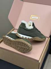 Uubags Miu Miu Leather and Shearling Sneakers Khaki Green - 6