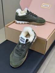 Uubags Miu Miu Leather and Shearling Sneakers Khaki Green - 5