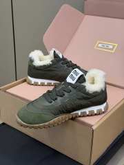Uubags Miu Miu Leather and Shearling Sneakers Khaki Green - 4