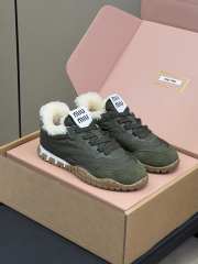 Uubags Miu Miu Leather and Shearling Sneakers Khaki Green - 3