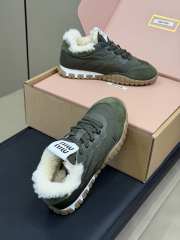 Uubags Miu Miu Leather and Shearling Sneakers Khaki Green - 2