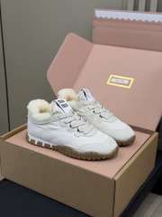 Uubags Miu Miu Leather and Shearling Sneakers White - 1