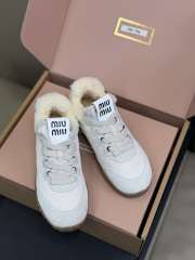 Uubags Miu Miu Leather and Shearling Sneakers White - 6